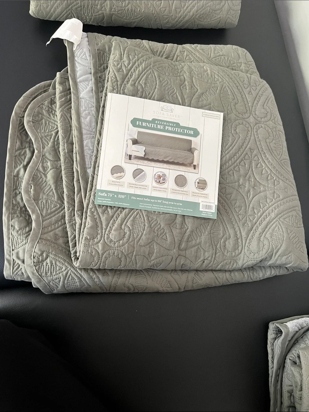 Reversible Furniture Protector - Light Gray and Sage for Sofa. 75x110in